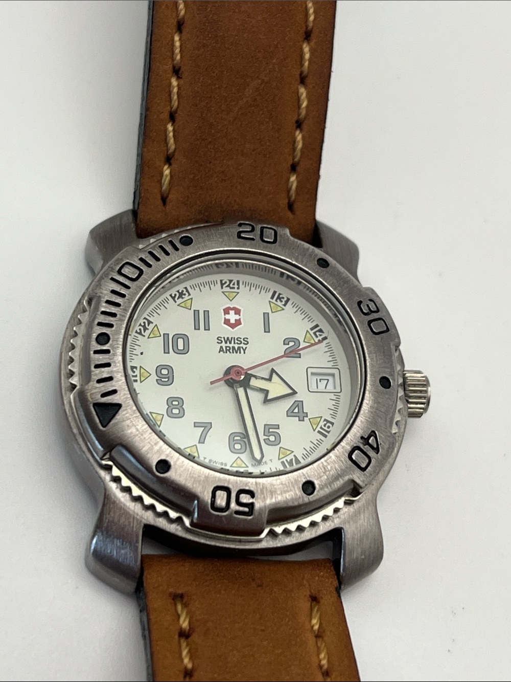 Swiss Army Stainless Steel Watch with Tan Leather Strap